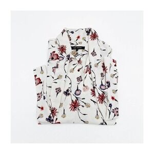 Pink Tartan Flower Printed Long Sleeve Button Blouse SZ S